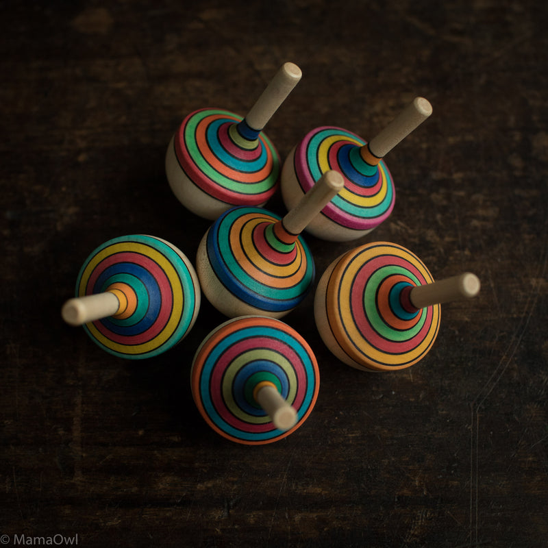 Wooden Traditional Striped Spinning Top