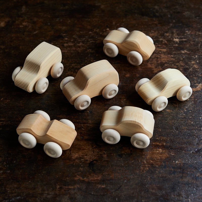 Wooden Natural Cars - Set of 6