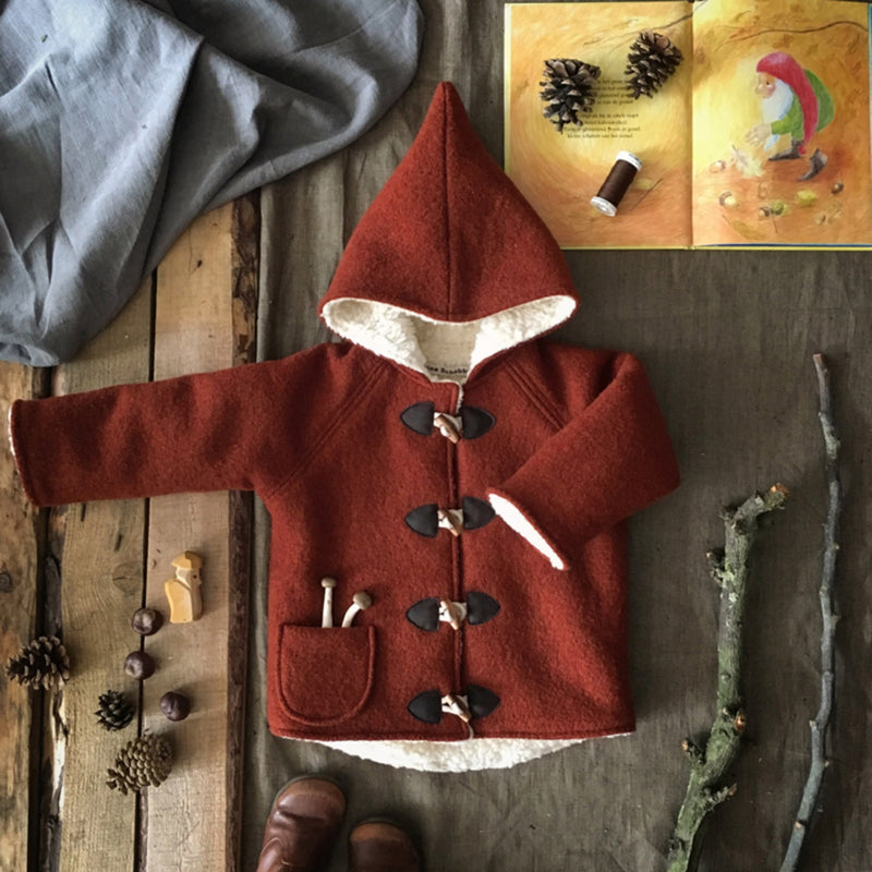Baby & Kids Wool/Cotton Sherpa Pixie Hooded Coat - Terracotta