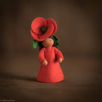 Handmade Wool Fairy With Flower Headdress - Poppy - Brown
