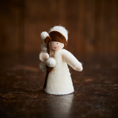 Handmade Wool Fairy Holding Flower - Catkin - White
