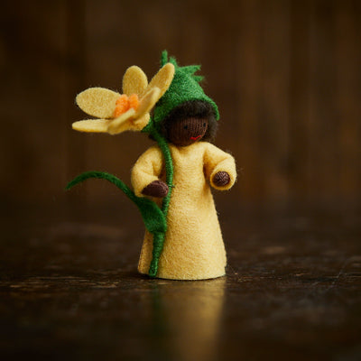 Handmade Wool Fairy Holding Flower - Crocus - Black