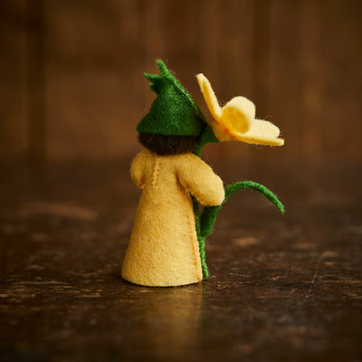 Handmade Wool Fairy Holding Flower - Crocus - Black