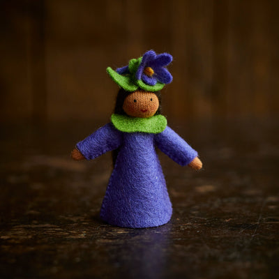 Handmade Wool Fairy With Flower Headdress - Violet - Brown