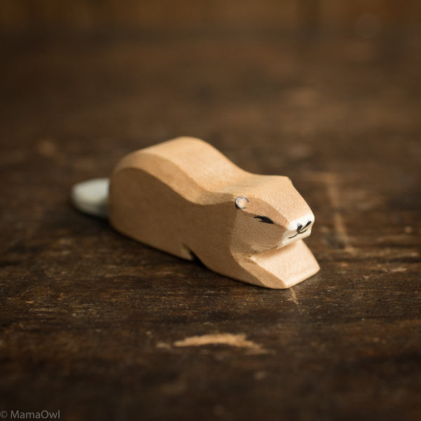 Handcrafted Wooden Lying Beaver