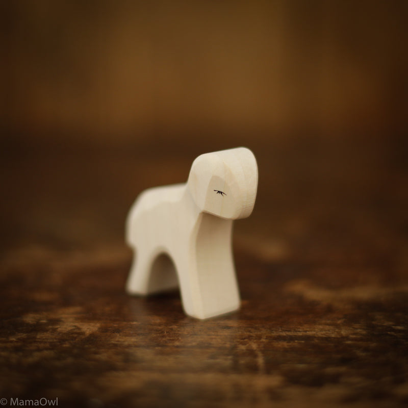 Handcrafted Wooden White Lamb Standing