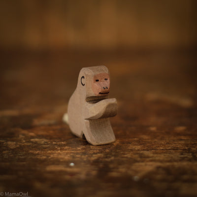 Handcrafted Wooden Baboon Sitting