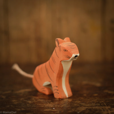 Handcrafted Wooden Tiger Sitting