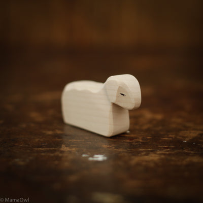 Handcrafted Wooden White Lamb Resting