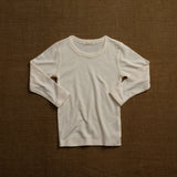 Merino Wool/Silk Pointelle Long Sleeve Top - Pearl