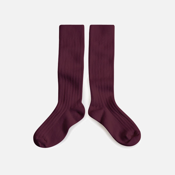 Adult's Cotton Knee Socks - Aubergine