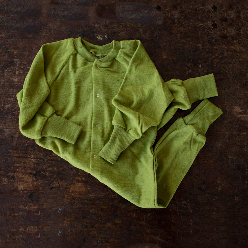 Baby & Kids Merino Wool Terry Pyjamas/Romper - Green