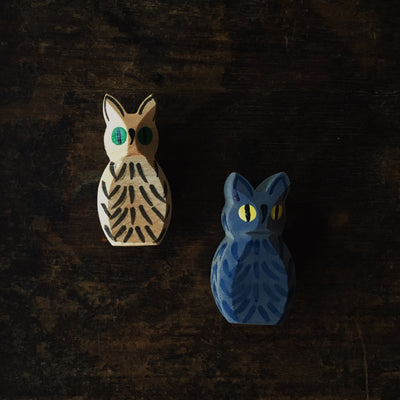 Handcrafted Wooden Owl - Blue or Natural