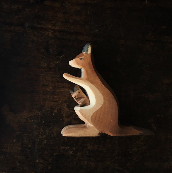 Handcrafted Wooden kangaroo with baby - More Options