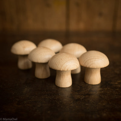 Wooden Natural Mushrooms - 6 Pieces