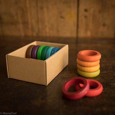 Wooden Coloured Rings - 12 Pieces