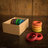 Wooden Coloured Rings - 12 Pieces