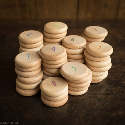 Wooden Coins to Count - 60 Pieces