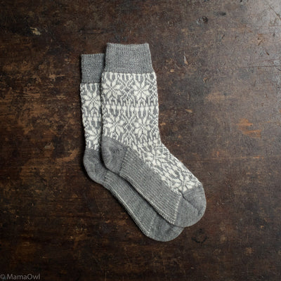 Adults Wool Nordic Star Socks - Grey/Natural