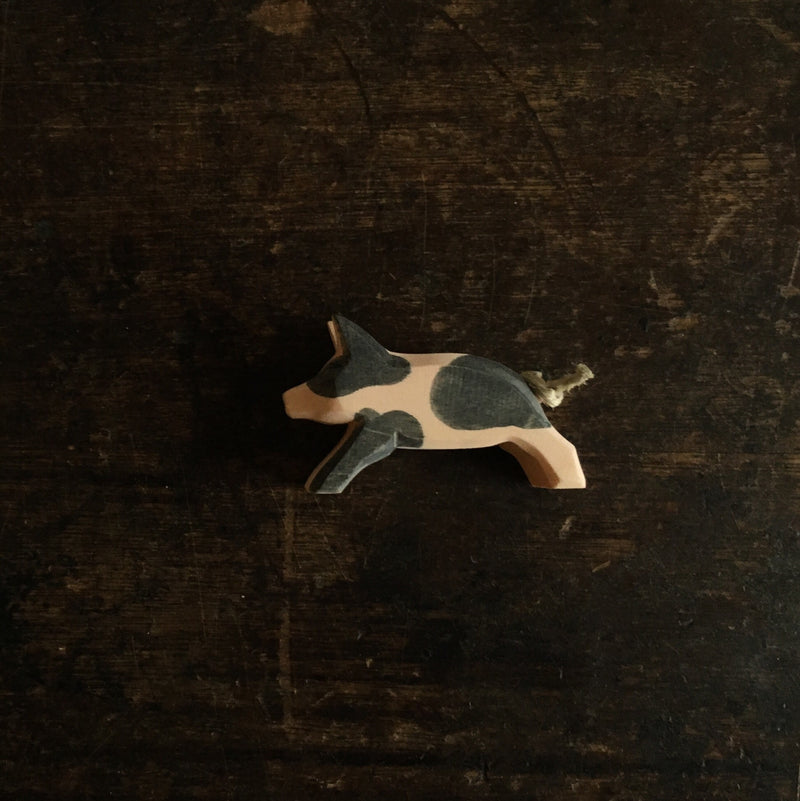 Handcrafted Wooden Running Spotted Piglet