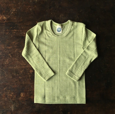 Merino Wool/Cotton/Silk LS Top - Green Melange