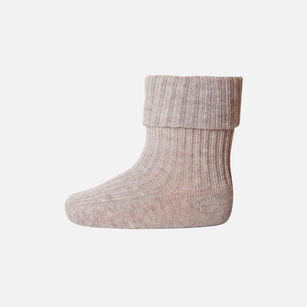 Baby & Kids Cotton Rib Ankle Socks - Light Brown Melange