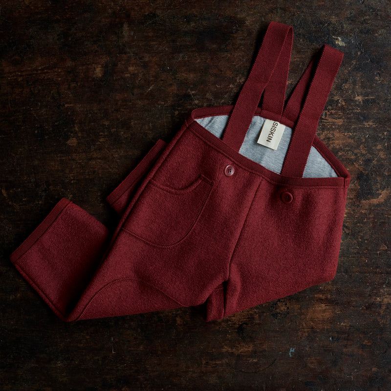 Baby & Kids Boiled Merino Wool Pocket Dungarees - Bordeaux