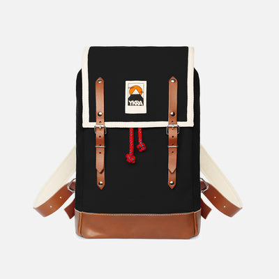 Cotton Canvas Matra Mini Backpack With Leather Strap & Base - Black