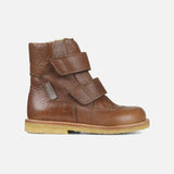 Kids Wool Lined Waterproof Leather Boots - Cognac