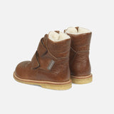 Kids Wool Lined Waterproof Leather Boots - Cognac