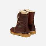 Womens Wool Lined Lace-up Boots w/Zipper - Cognac