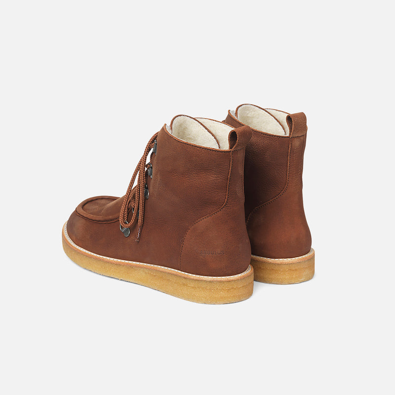 Womens Wool Lined Boots with Laces - Cognac Nubuck