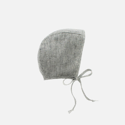 Linen Bonnet With Cotton Sherpa Lining - Natural Stripe