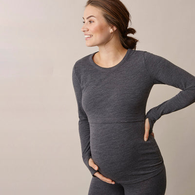 Merino Wool Maternity Top - Dark Grey Melange