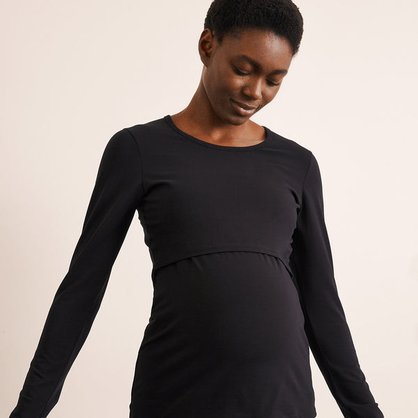 Cotton Maternity Classic LS Top - Black