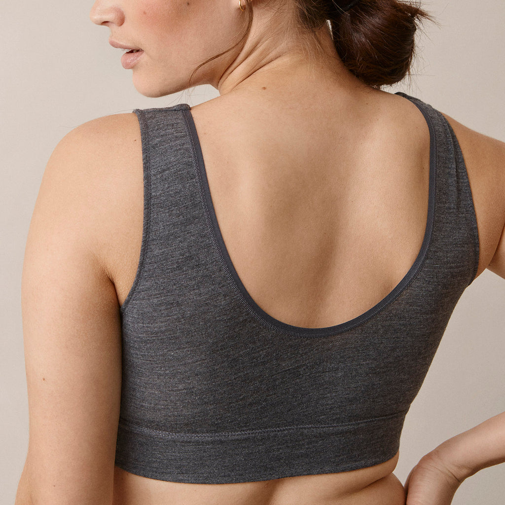 Women's Merino Wool Sports Bra Medium Support Crop Top Bralette for Yoga  Gym, Charcoal Heather Gray-170 Double Deck 
