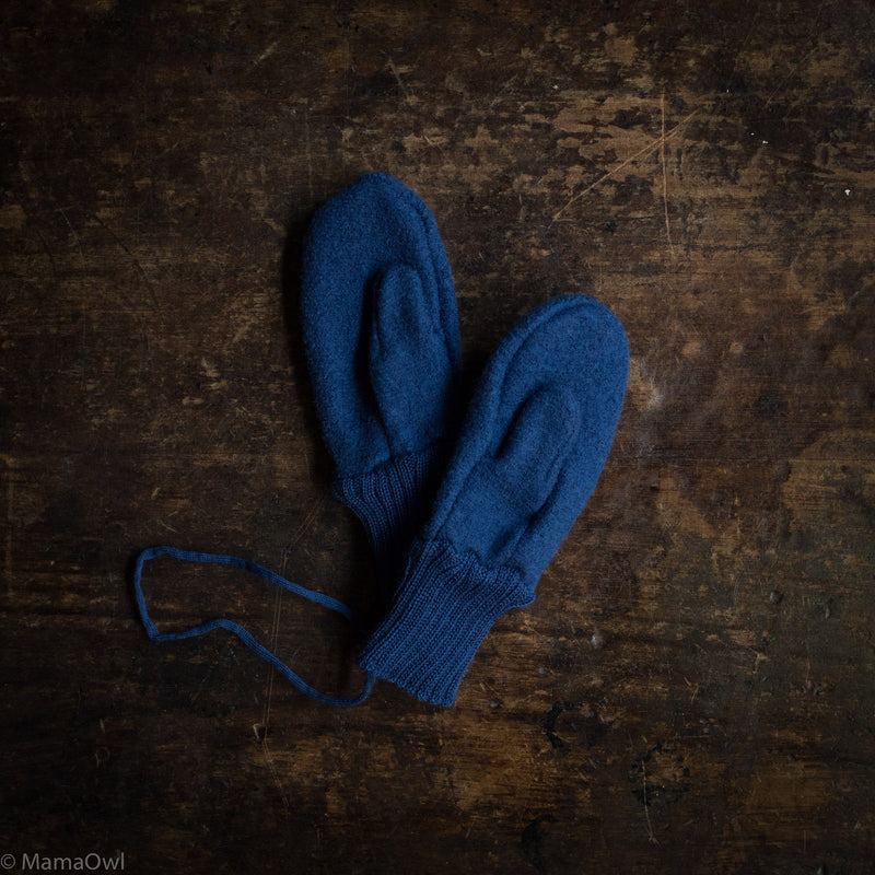 Boiled Merino Wool Mittens - Navy