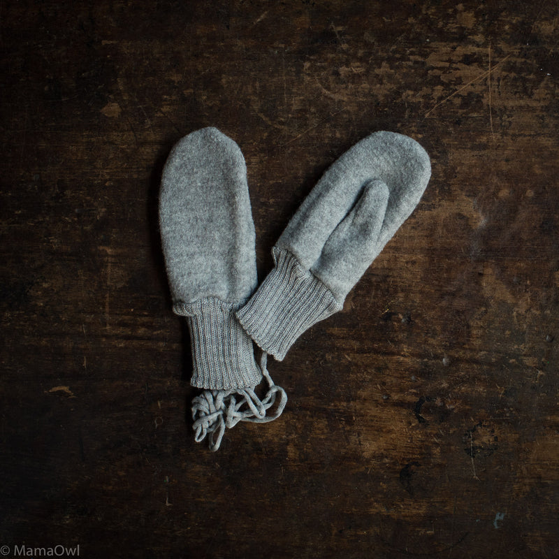 Boiled Merino Wool Mittens - Grey