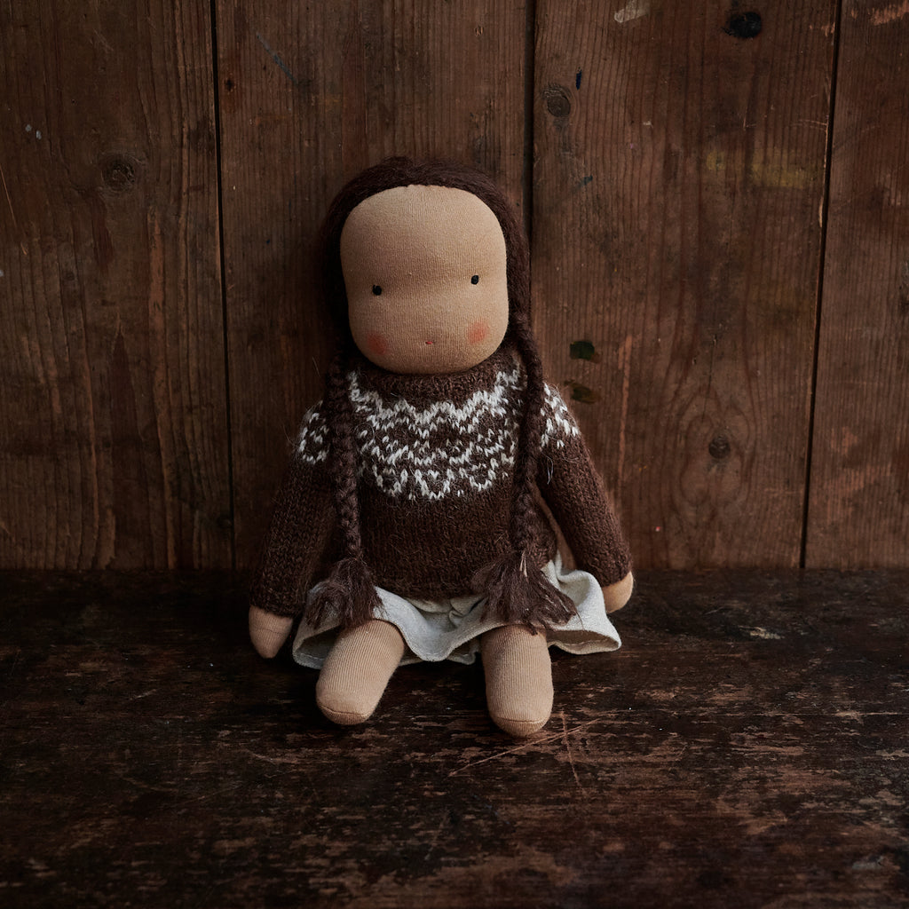 Handmade Doll in Isle Sweater & Skirt - Brown