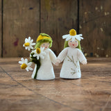 Handmade Wool Fairy Boy Holding Flower - Chamomile - White