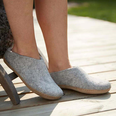 Adults Felted Wool Open Heel Slipper - Grey
