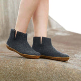 Adults Felted Wool Slipper Boot With Rubber Sole - Charcoal