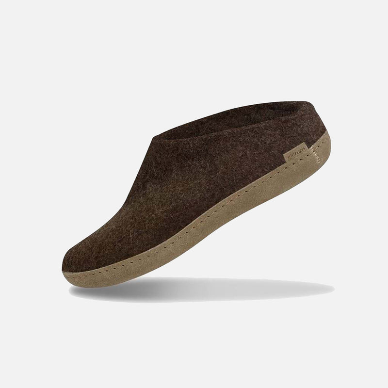 Adults Felted Wool Open Heel Slipper - Brown