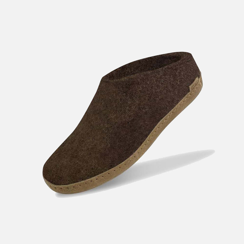 Adults Felted Wool Open Heel Slipper - Brown