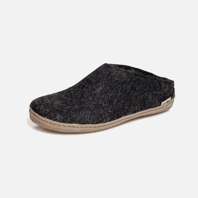 Adults Felted Wool Open Heel Slipper - Charcoal