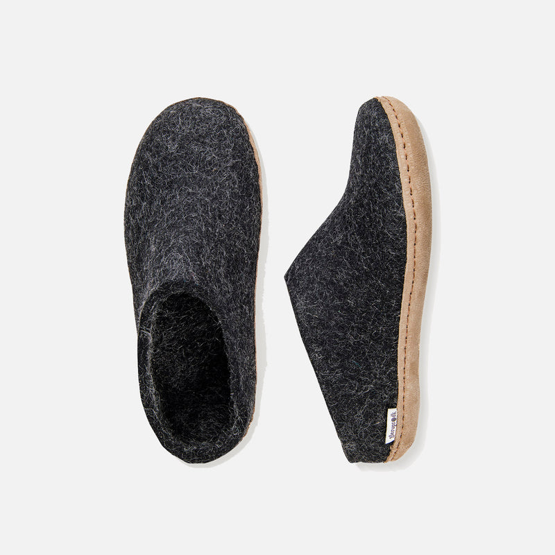 Adults Felted Wool Open Heel Slipper - Charcoal