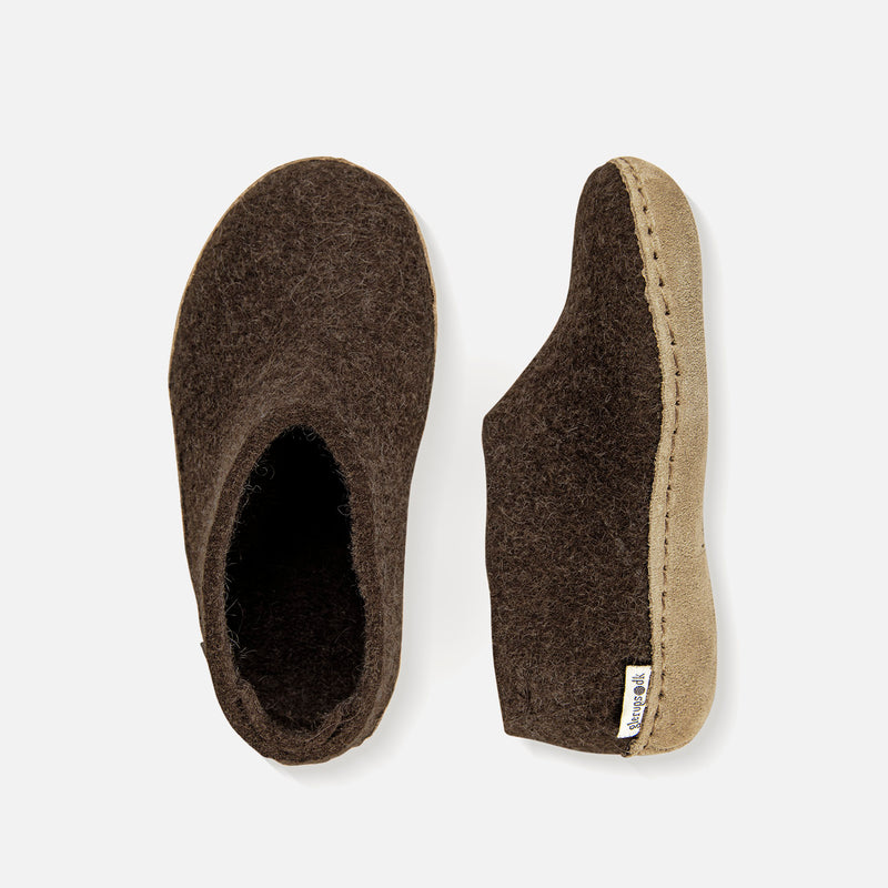 Felted Wool Slipper Shoe - Brown