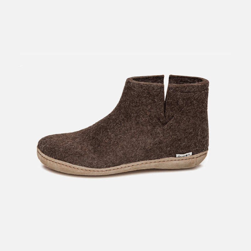 Adults Felted Wool Slipper Boot - Brown