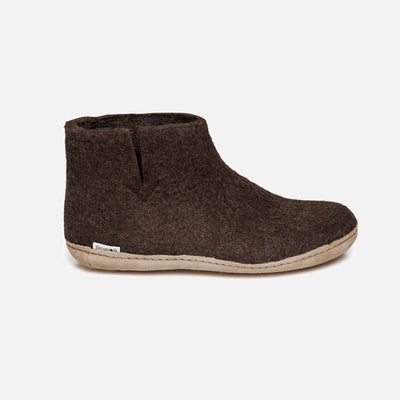 Adults Felted Wool Slipper Boot - Brown