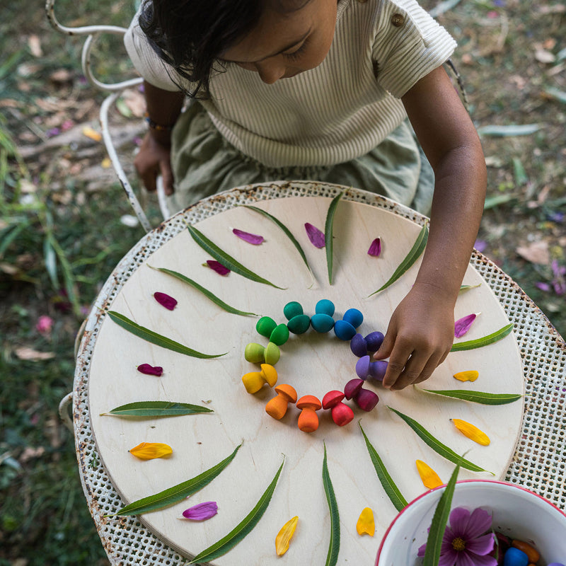 Wooden Rainbow Mushrooms Mandala - 36 Pieces